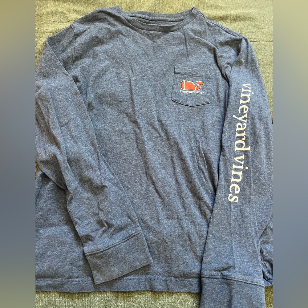 Vineyard Vines Heathered Blue Tee with Football Logo